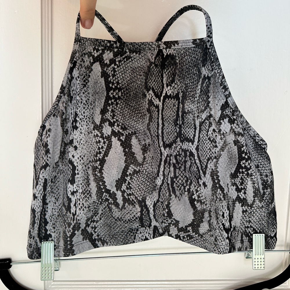 Gray snakeskin, sports bra with strappy back